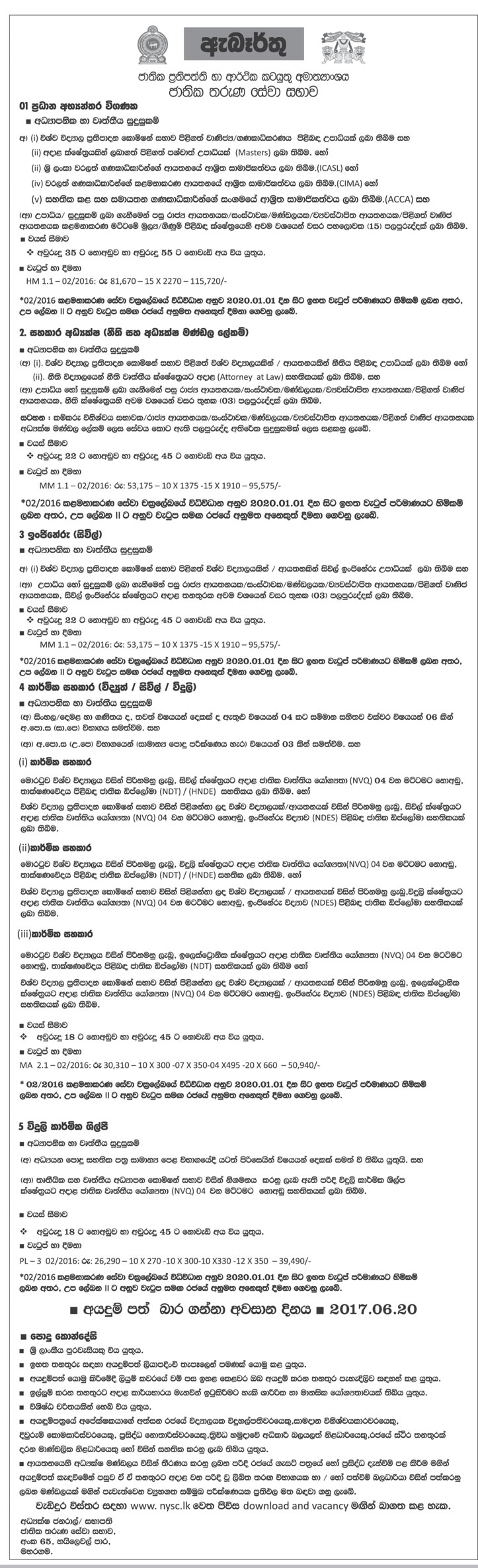 Chief Internal Auditor, Assistant Director, Engineer (Civil), Technical Assistant, Electrician - National Youth Services Council